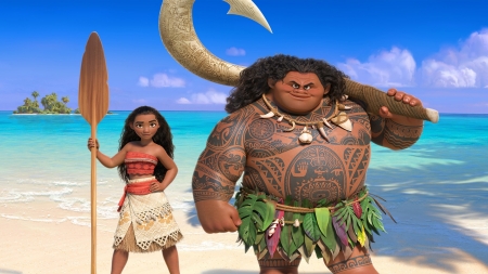 Moana 2016 - beach, vara, girl, summer, animation, poster, blue, man, disney, moana