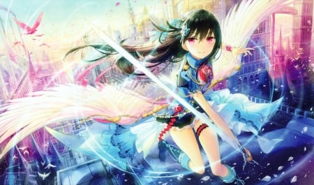 Angel - wings, pink, kyouya kakehi, anime, girl, blue, manga, angel