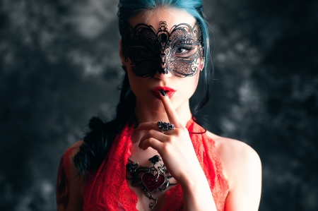 Beauty - black, hand, mask, woman, red, model, girl, beauty