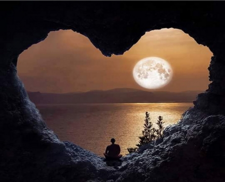 Cove - moon, water, evening, heart