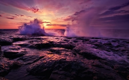 Ocean Waves - Ocean, Waves, Nature, purple