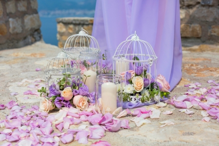 Beautiful Lanterns ♥ - roses, summer, beautiful, photography, candle, wedding, lilac, petals, lantern, flowers, rose