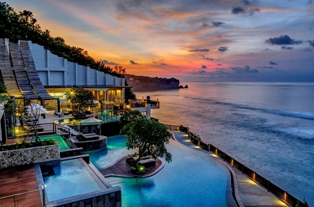 paradise place - heaven, sunset, nature, pool, beaches, lights, sea, paradise