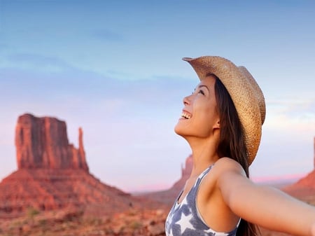 Cowgirls Freedom.. - women, fun, female, hats, fashion, models, brunettes, western, girls, cowgirl, style, outdoors, monument valley, america