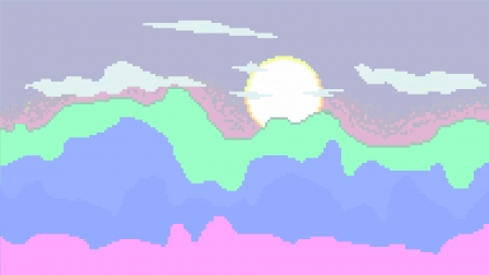 Comfy mountains - pastel, pixelart, pixels, minimalist, sunset