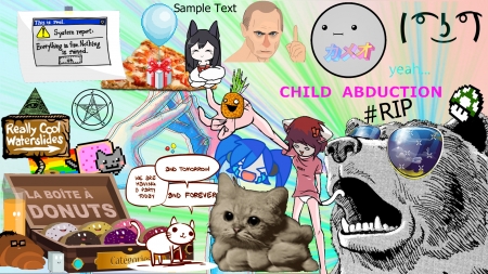 just lazzing about - rainbow, sample text, bear, nyancat, ene, woa, moot, donuts, vladmir, cats, error, pastel, pizza, 404, ahri