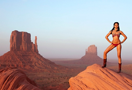 Cowgirl View.. - girls, women, style, fun, models, female, cowgirl, utah, fashion, boots, outdoors, monument valley, brunettes, western, chanel iman