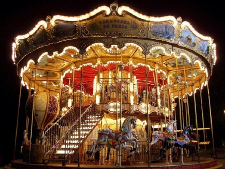 Night Light - horses, carousel, night, light