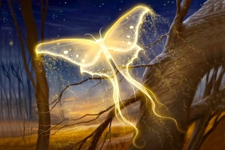 Glowing Lunar Moth  - glow, butterfly, pretty, moth, evening, digital, fantasy