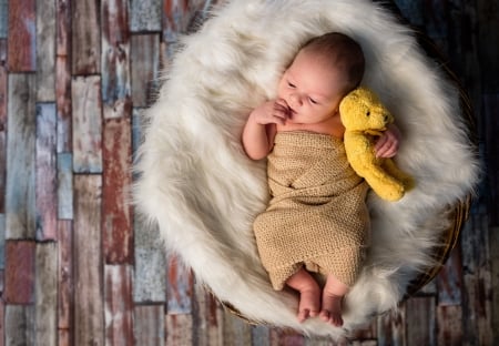 Baby - white, wood, fur, baby, toy, child, copil, cute