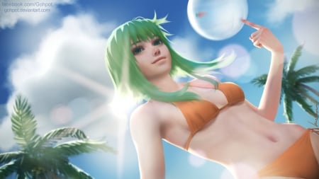 Gumi - beach, voleyball, vara, girl, summer, gohpot, vocaloid, green, anime, gumi, manga