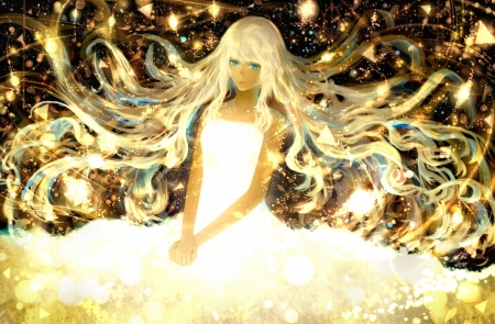 Golden lady - glow, girl, bou nin, yellow, luminos, anime, golden, manga