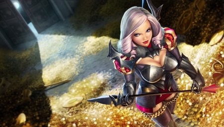 Ashe - game, fantasy, league of legends, girl, beauty, ashe, orange, luminos