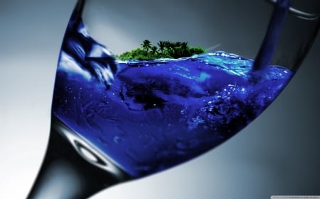 The island - island, glass, sea, blue