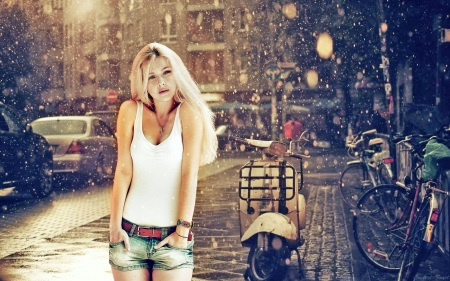 blonde - blonde, girl, rain, model