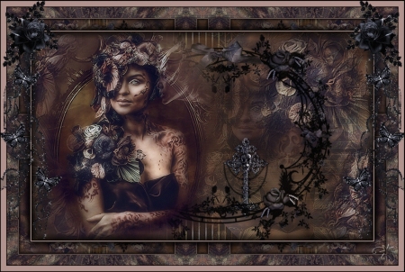 BLACK ROSES - ROSES, BLACK, GOTHIC, FEMALE, BUTTERFLIES