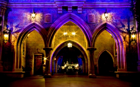 gothic castle - arch, hall, gothic, castle