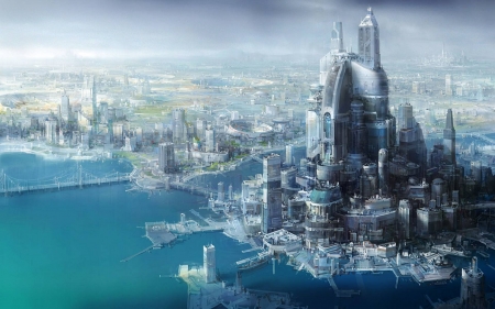 future city - fantasy, cool, skyscrapers, fun, abstract