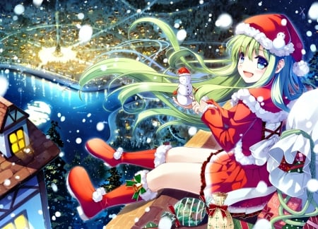 Merry Christmas! - hat, anime, miyase mahiro, girl, christmas, santa, manga, craciun, red, green