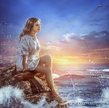 ♥ - abstract, lady, sea, art, fanyasy