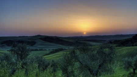 sunset over a field - nature, fun, cool, sunset, field