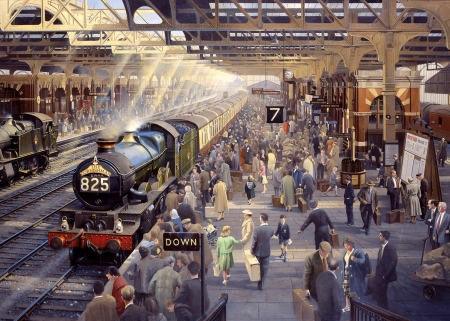 The Cornishman - station, crowd, train, steam, platform, people