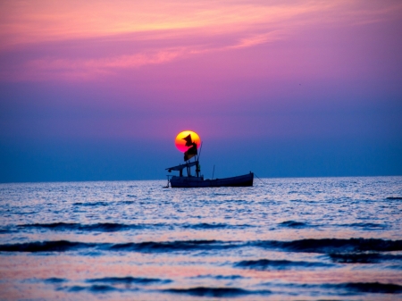 Sailboat at Sunset - nature, sky, sunset, sea, boat