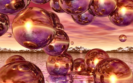 Pink and Orange Glass Spheres F - abstract, computer graphics, artwork, beautiful, wide screen, illustration, painting, art, high quality