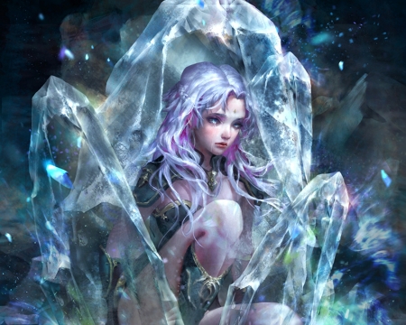 Soruna - tears, game, dopaprime, blue, girl, ice, fantasy, white, sad, woman, soruna, art, luminos