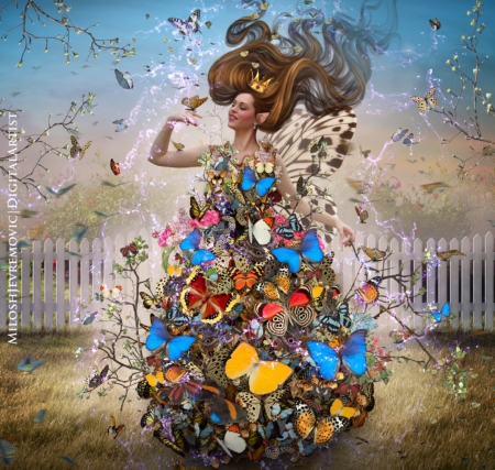 Queen of Butterflies - fantasy, art, lady, queen