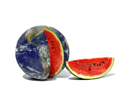 EarthMelon - summer, red, funny, watermelon, cool, earth, blue, white, creative, fantasy, planet, vara, entertainment