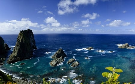 Rocky shore - sky, ocean, japan, rocks