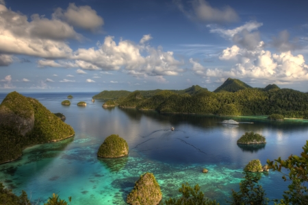 Bay and Islands, Seychelles - clouds, landscape, water, sky