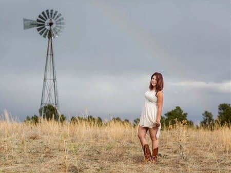 Weatherbane Check.. - style, girls, western, women, models, ranch, windmill, outdoors, brunettes, cowgirl, fun, female, weatherbane, boots, fashion