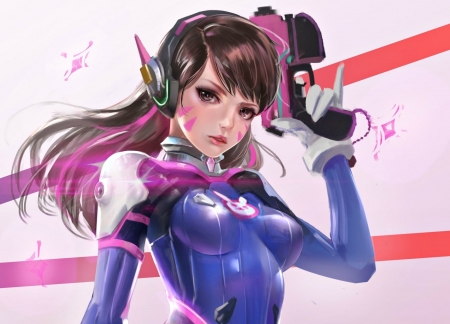 D.Va - d va, game, fantasy, overwatch, blue, girl, art, pink