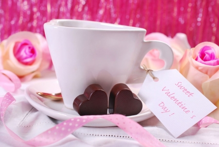 ♥ - chocolate, flowers, pink, cup