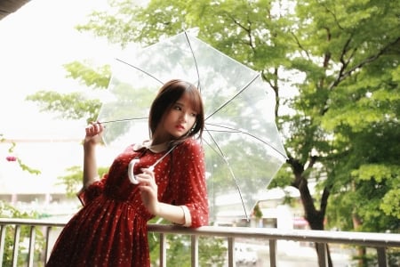 Lovely Girl - red, model, umbrella, asian, woman