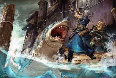 Fantasy Warrior - fantasy, shark, warrior, art