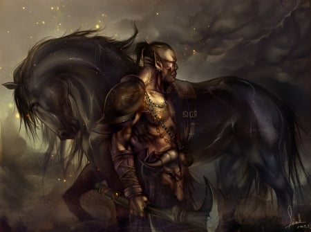 Fantasy Warrior - fantasy, warrior, man, art, horse