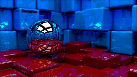 Cubes - metal, red, blue, ball, cube