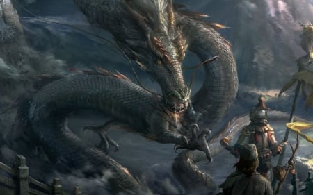 Dragon - battle, fantasy, dragon, man, luminos