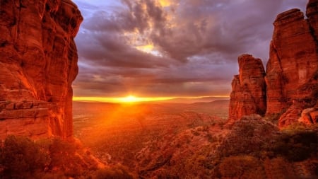 Arizona Sunset - sky, landscape, clouds, canyons, sun