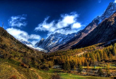 Bernese Alps, Switzerland - sky, loetschental, landscape, clouds, valley