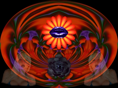 Purple Lips - fractal, abstract, collage, 3d, eye candy