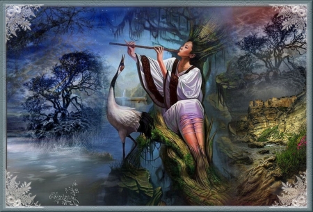 THE MAGIC FLUTE - FEMALE, BIRD, SCENERY, FLUTE