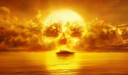 FEAR THE WALKING DEAD - skull, ship, ocean, reflection, clouds, sunset