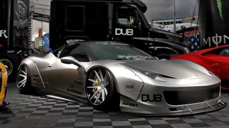 2013 Liberty Walk Ferrari 458 - Custom Wheels, Sports Car, Silver, 2013