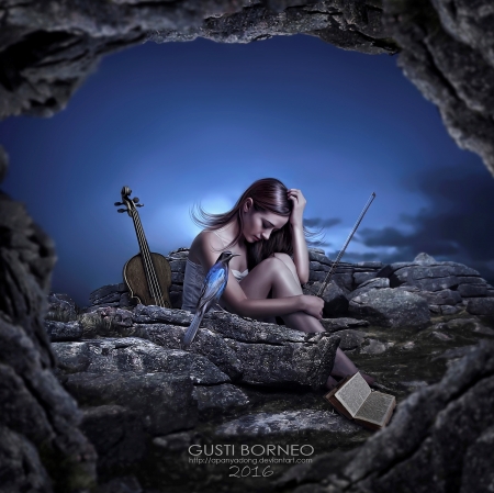 Last Song For You - art, lady, sad, violin