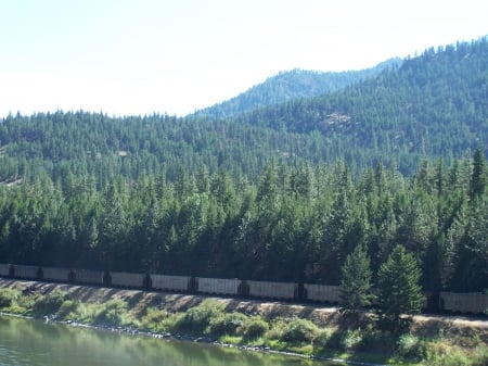 Train Cars Montana - mountains, rivers, trains, transportation