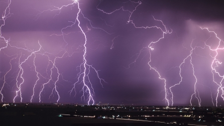 Lightning strikes during thunderstorm